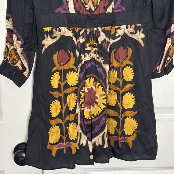 ba&sh Fedora Black Tan Purple Split V-neck Long Sleeve Lady Dress S - Picture 11 of 16